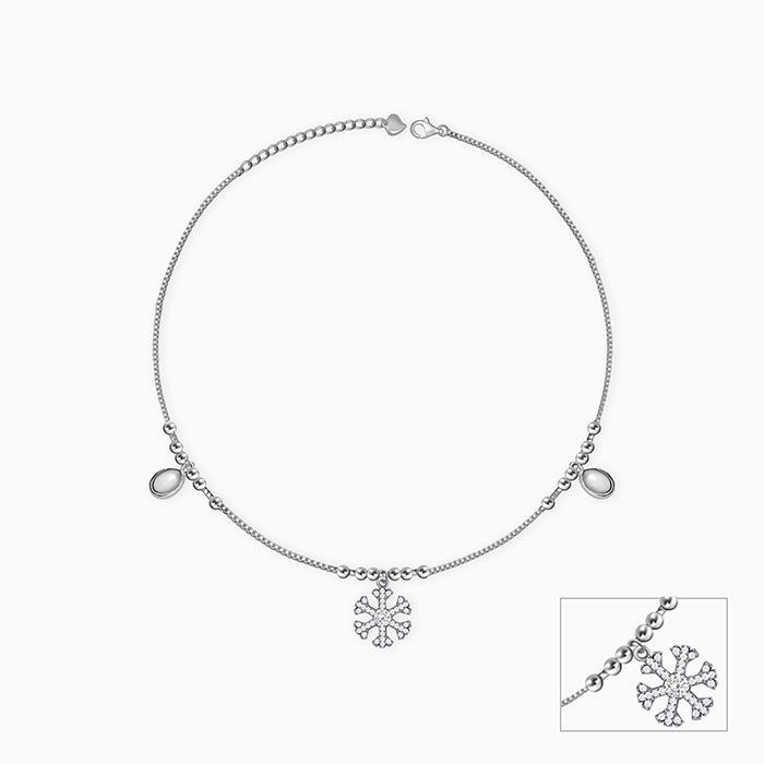 Silver Zircon Snowflake Anklet