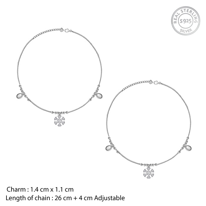 Silver Zircon Snowflake Anklet