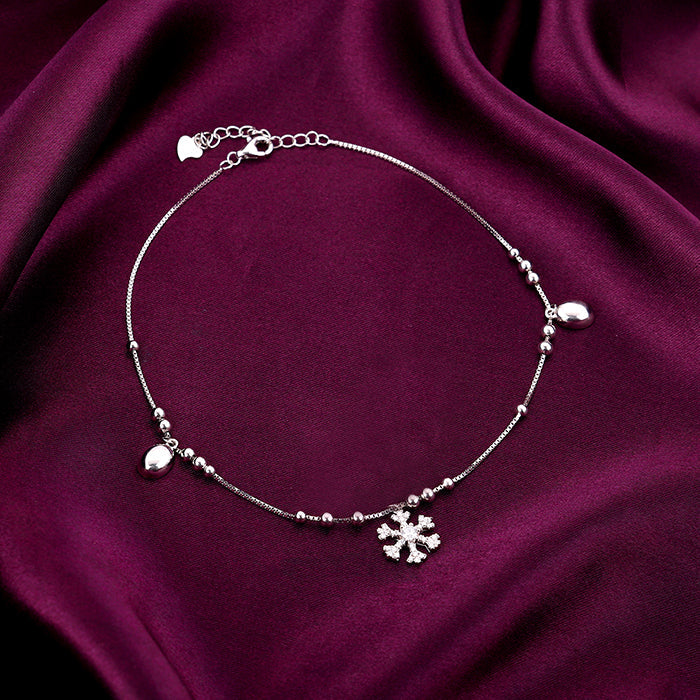 Silver Zircon Snowflake Anklet