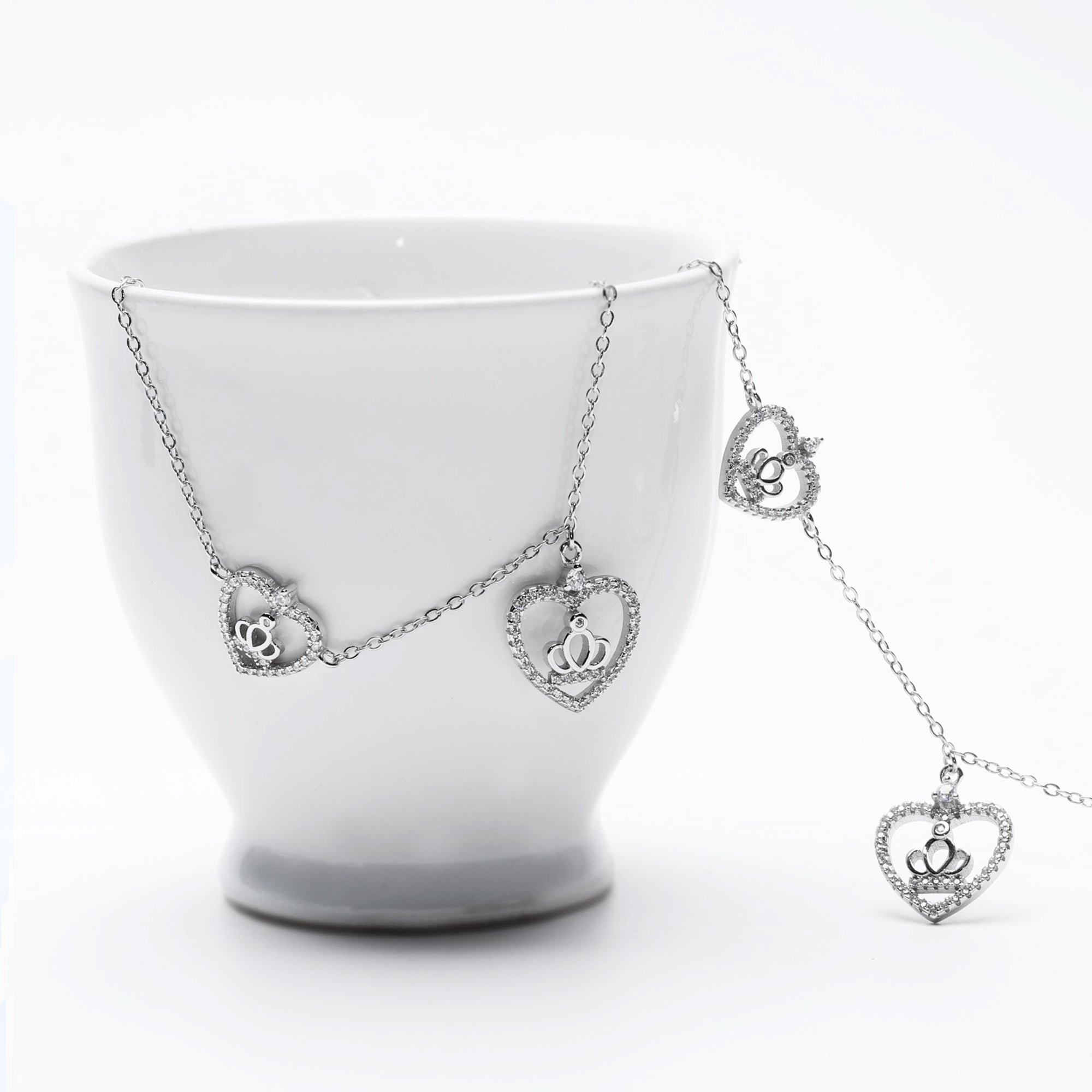 Silver Crown Heart Anklet