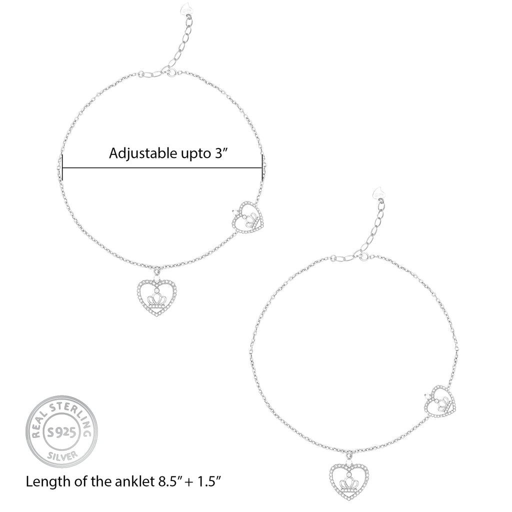 Silver Crown Heart Anklet