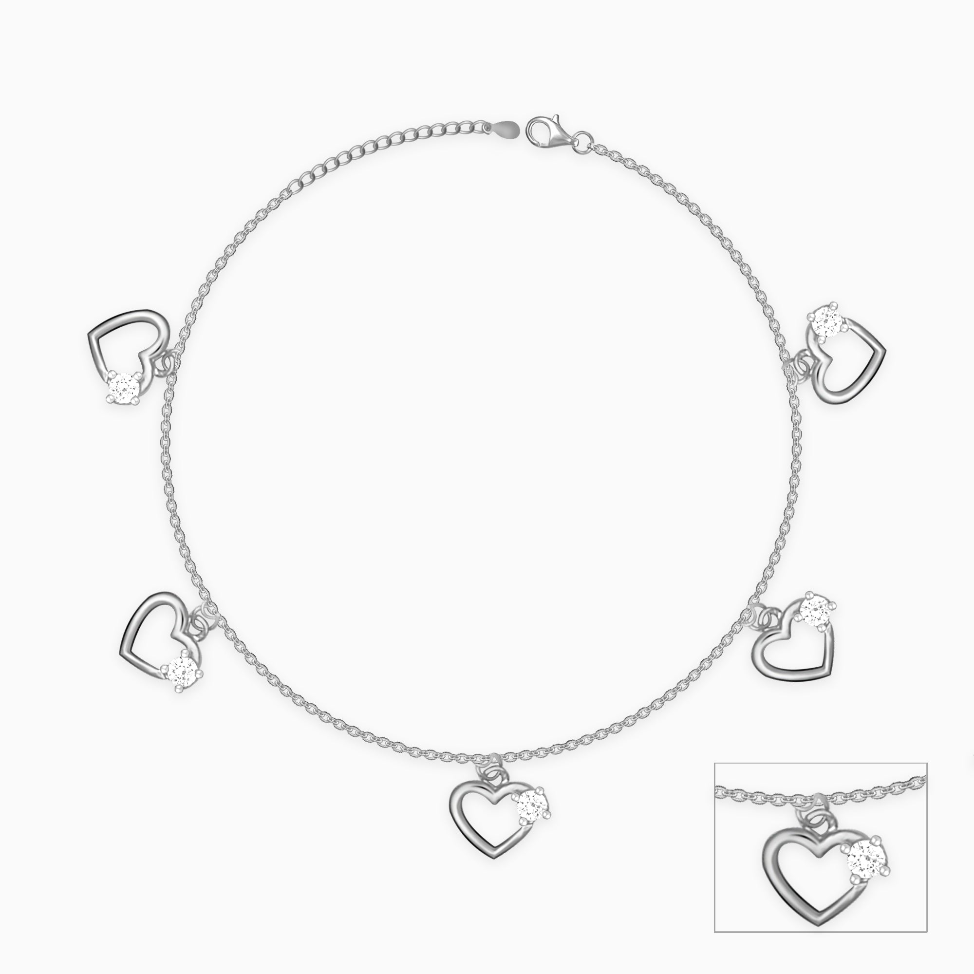 Silver Small Heart Charm Anklet