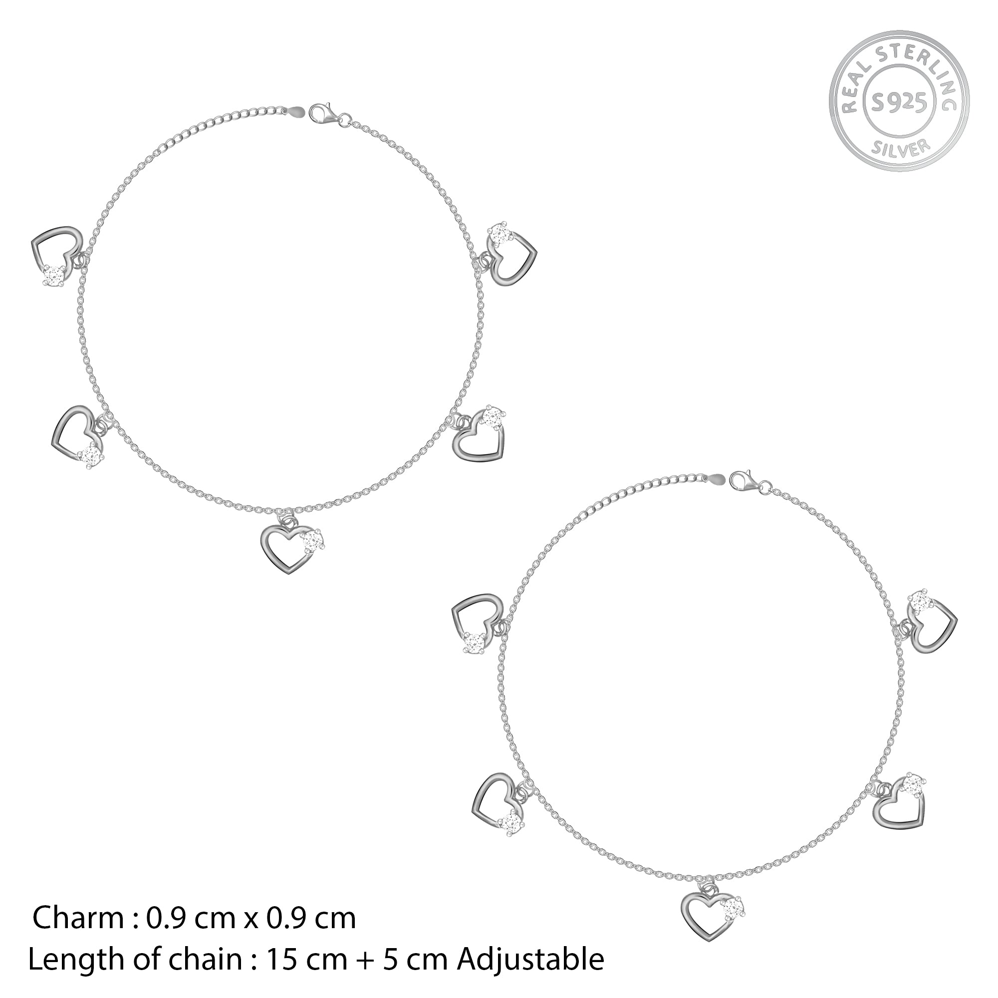 Silver Small Heart Charm Anklet