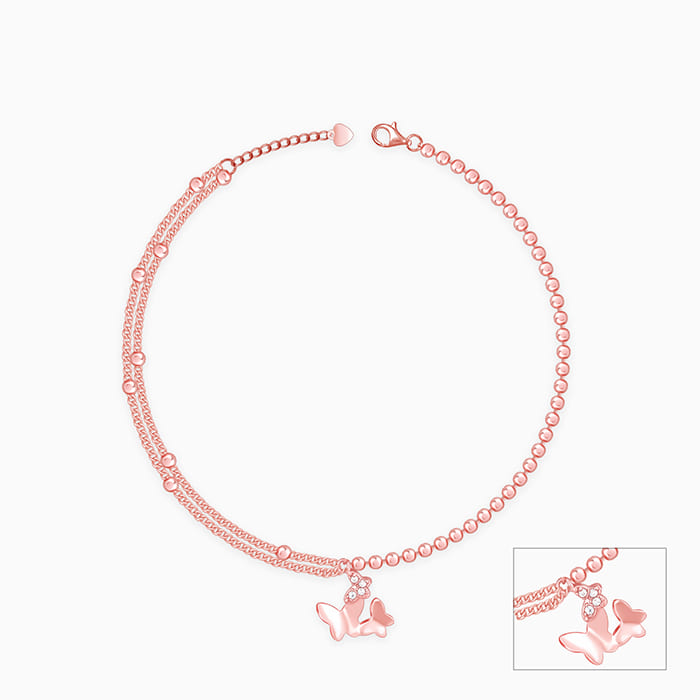 Rose Gold Butterfly Flutter Layered Anklet