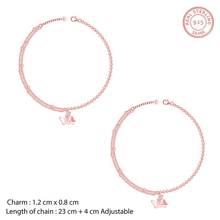 Rose Gold Butterfly Flutter Layered Anklet