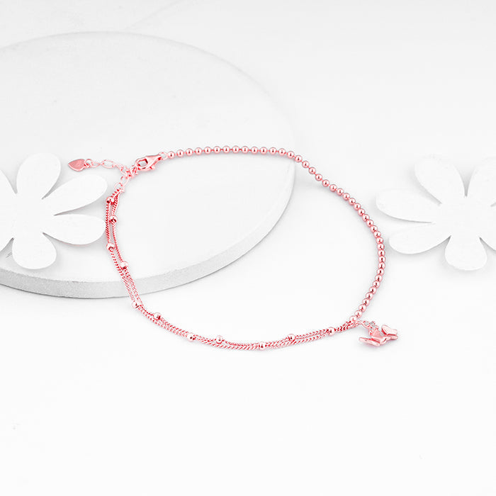 Rose Gold Butterfly Flutter Layered Anklet