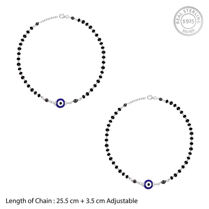 Silver Evil Eye Beaded Anklet