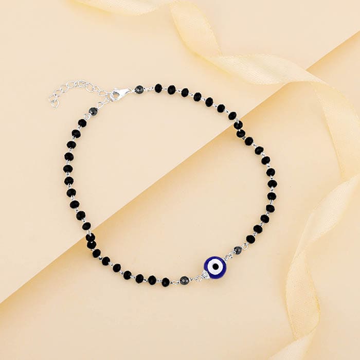 Silver Evil Eye Beaded Anklet