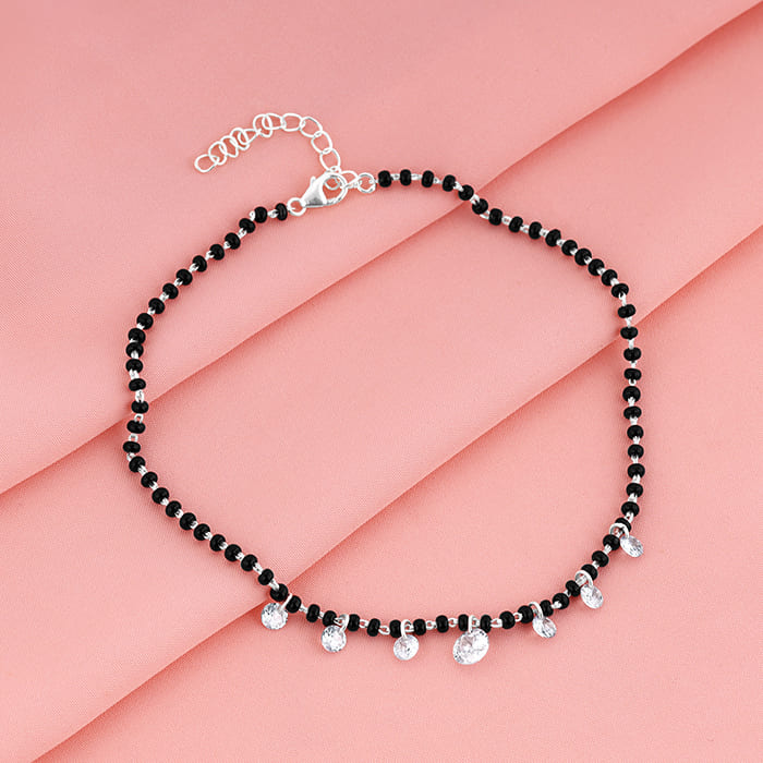Silver Crystal Charm Anklet
