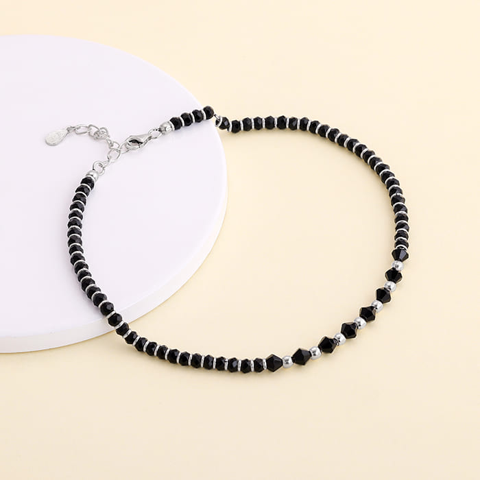 Silver Barefoot Black Beads Anklet