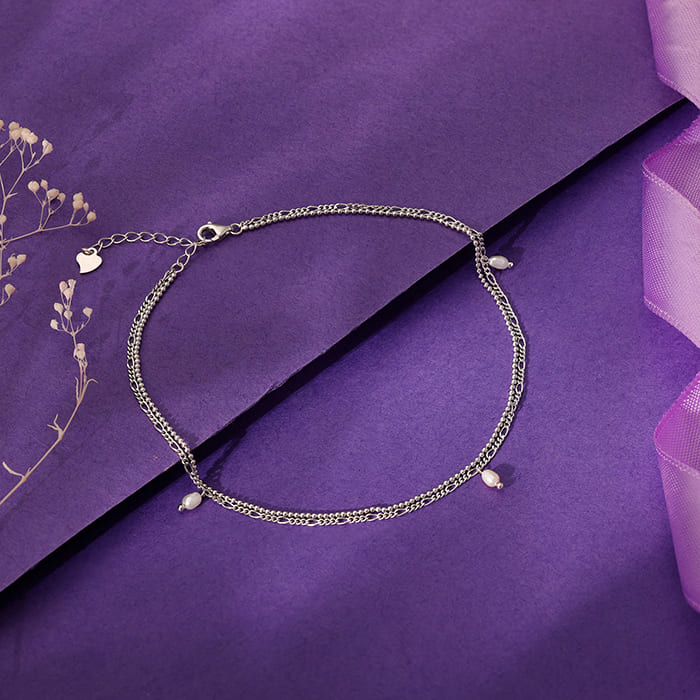 Silver Pearl Mist Anklet