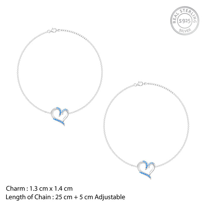 Silver Dewy Heart Anklet