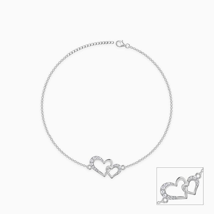 Silver Heart Interlocked Anklet