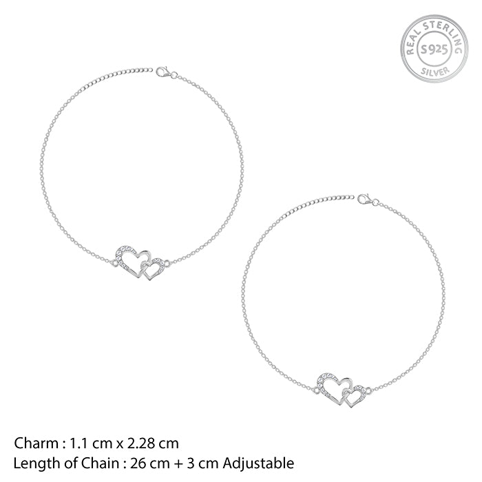 Silver Heart Interlocked Anklet