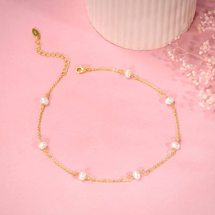 Golden Minimal Pearl Anklet