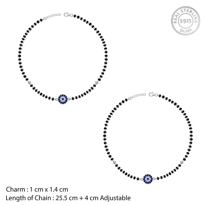 Silver Sparkling Evil Eye Anklet for women with coloured stones and zircons