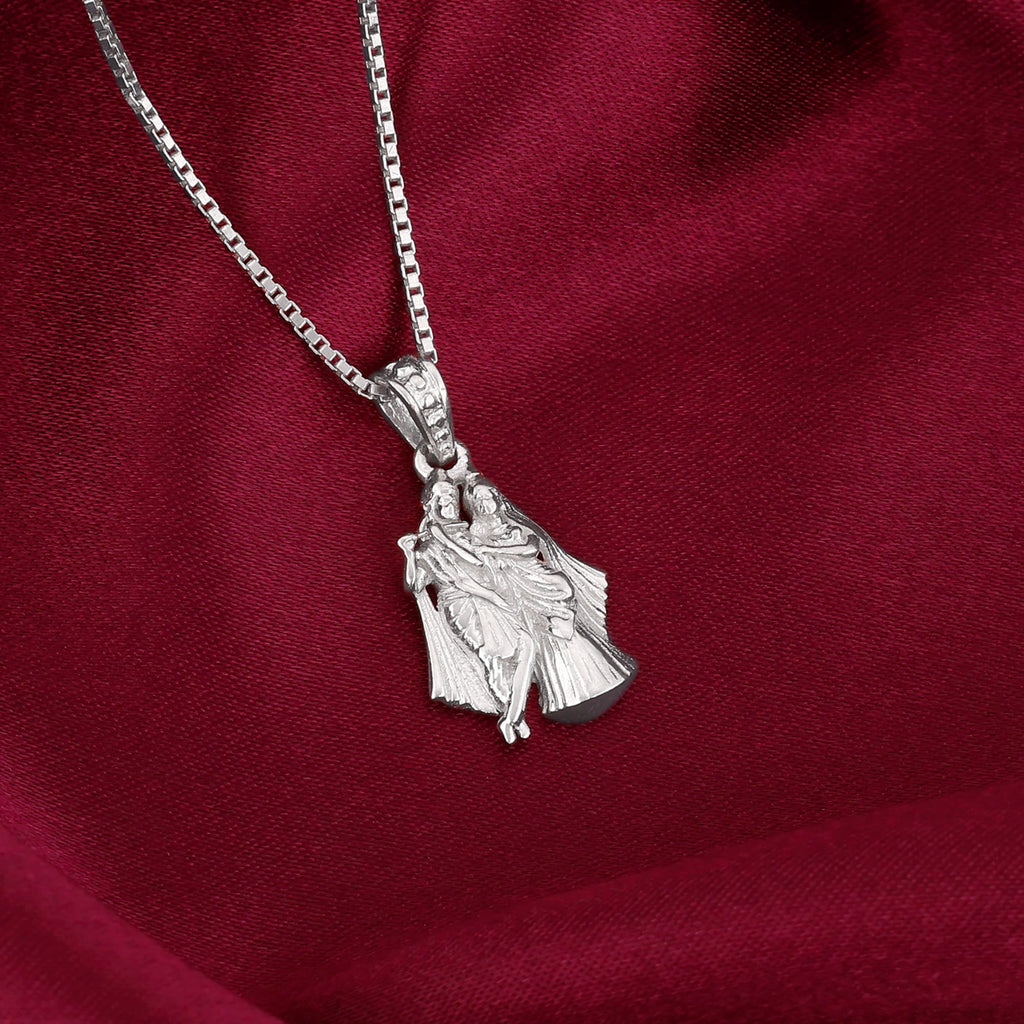 Silver Radha-Krishna Pendant with Box Chain