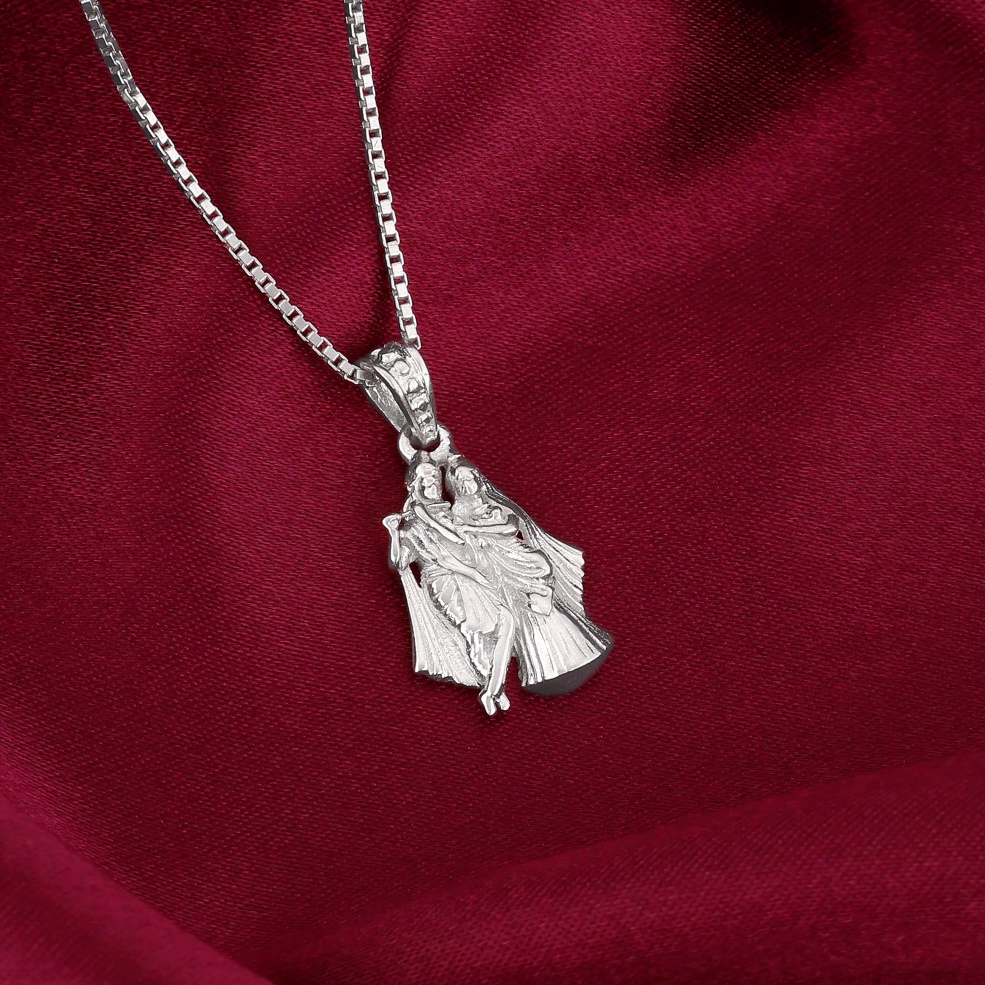 Silver Radha-Krishna Pendant with Box Chain