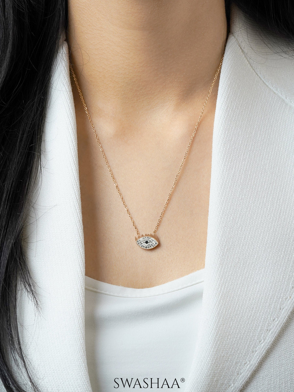 Allika Evil Eye Rosegold Plated Chain Pendant Necklace