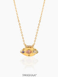 Astra Eye Pink Purple Stones Charm 18K Gold Plated Chain Pendant Necklace