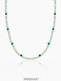 Aurel White Oval Pearl Green Round Beads 18K Gold Plated Women's Chain