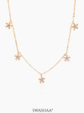 Blossomy Diamond Floral Flower Charms 14K Gold Plated Choker Necklace