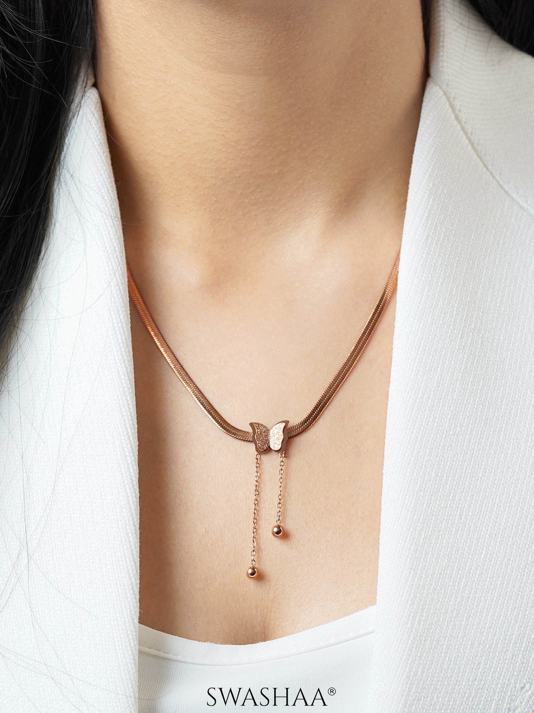 Butterfly Snake Chain Rosegold Necklace