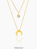 California Layered Diamond Moon Charm 18K Gold Plated Chain Pendant  Necklace