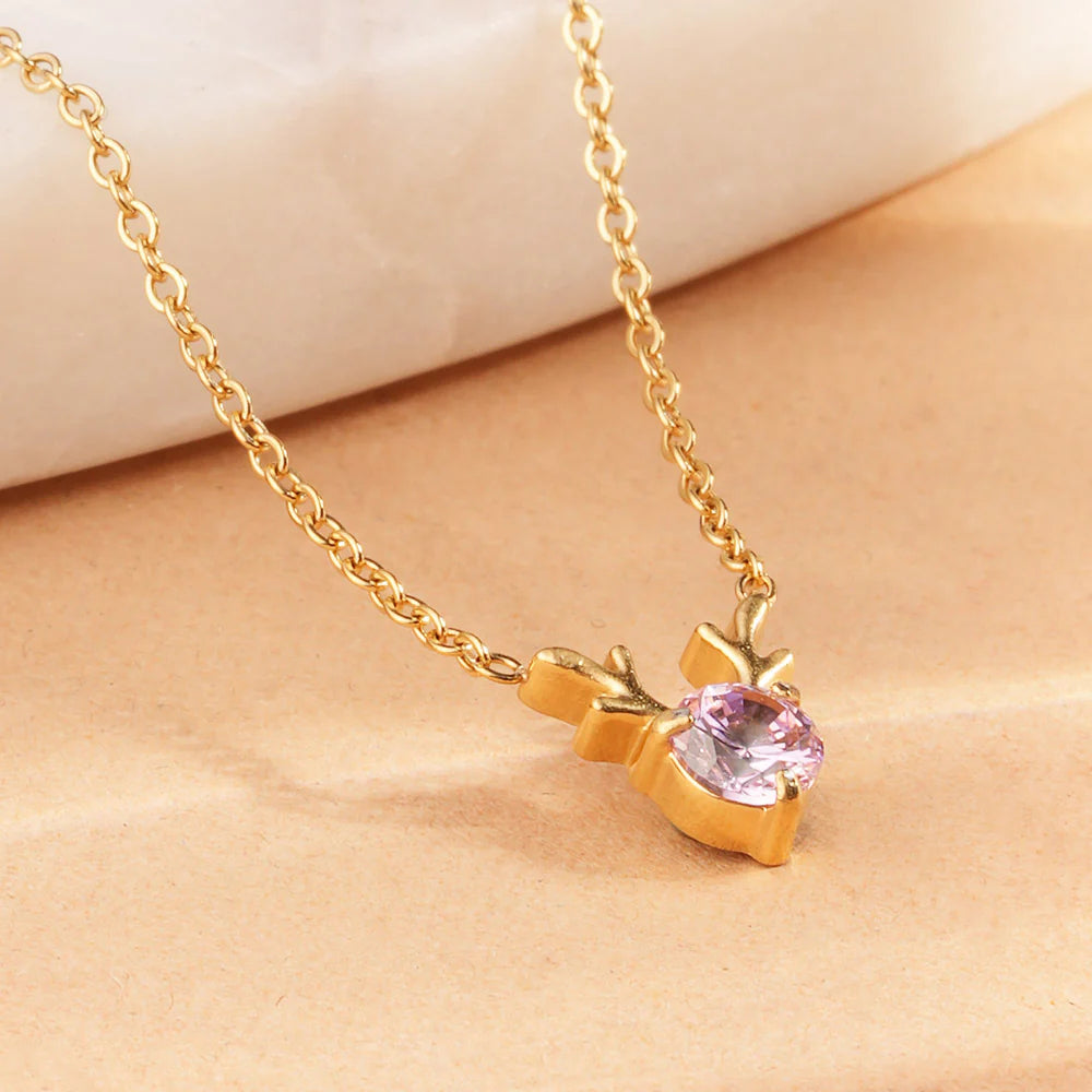 Crescent Star Pink Gem Pendant - 1
