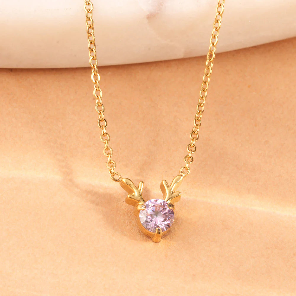 Crescent Star Pink Gem Pendant Necklace - 3
