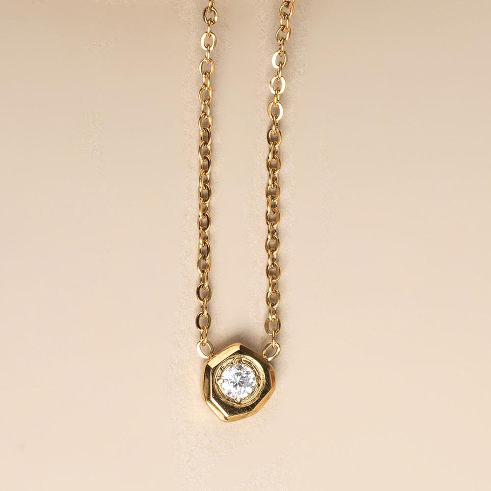 White Gemstone Gold Chain Necklace - 1 