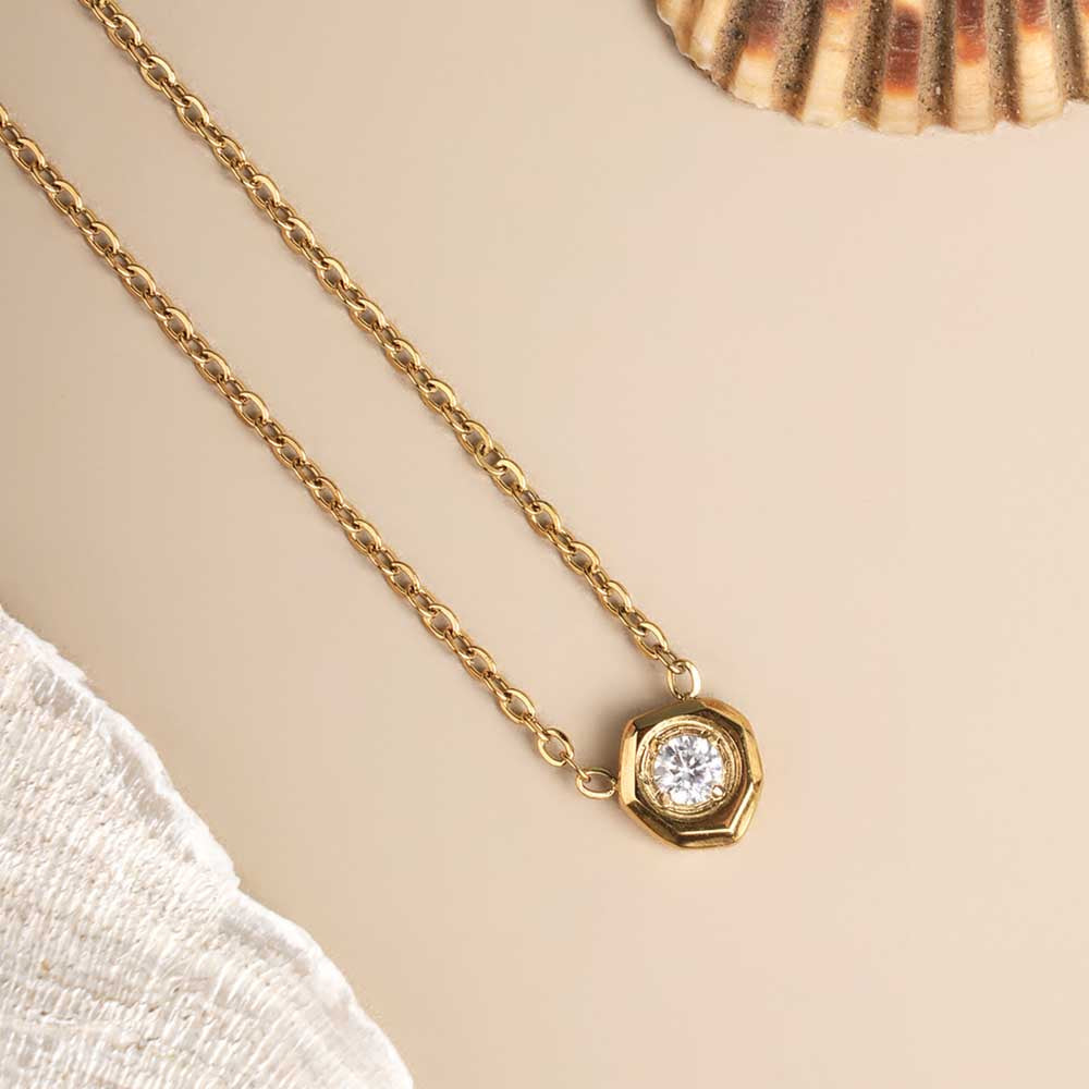White Gemstone Gold Chain Necklace - 2  