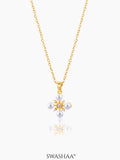 Dahlia Pearl Stones Charm 18K Gold Plated Cross Chain Pendant Necklace