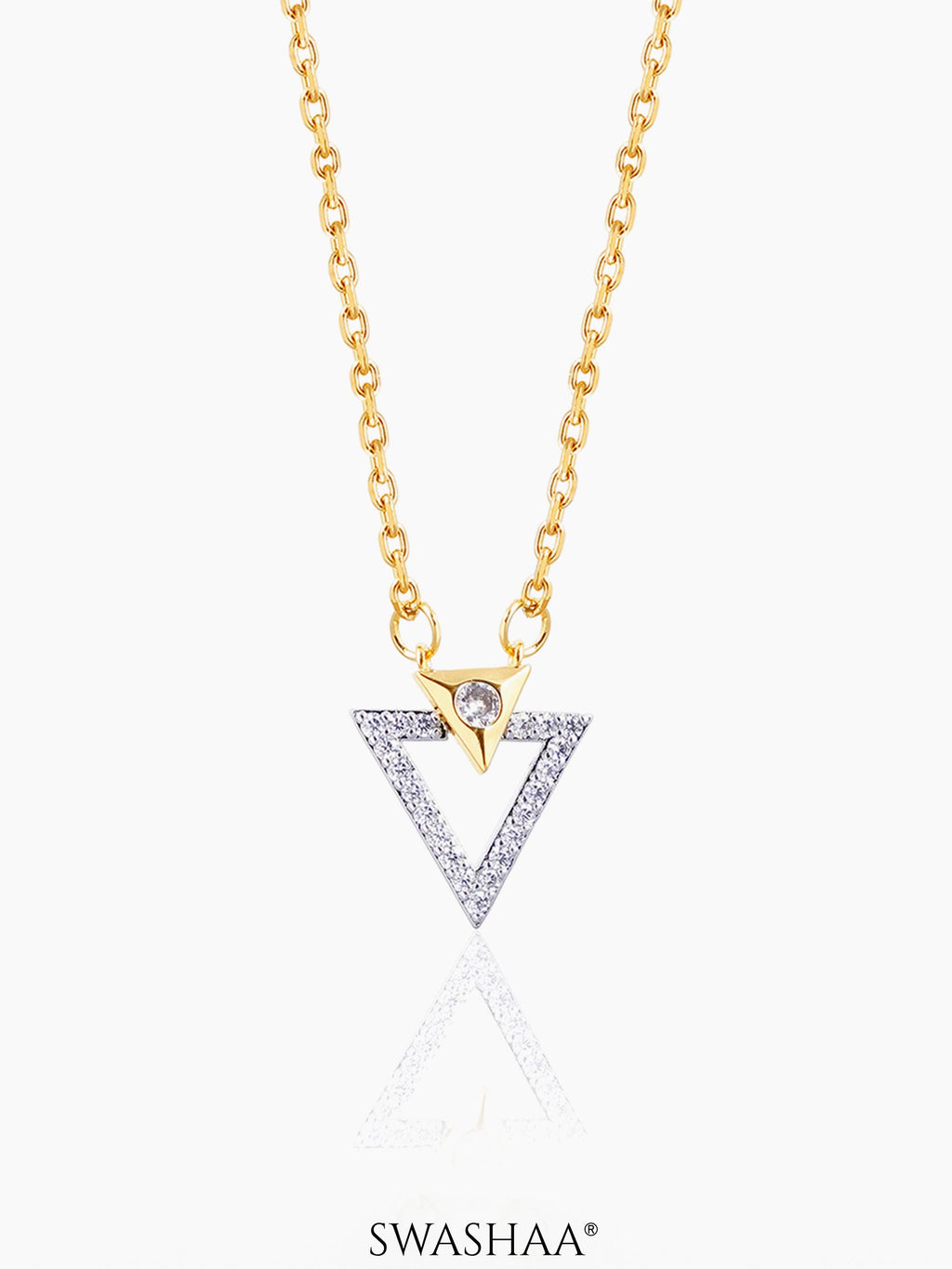 Dove Triangle Trigon Diamond 18K Gold Plated Chain Pendant Necklace