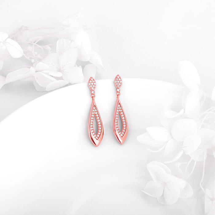Rose Gold Halo Drop Earrings
