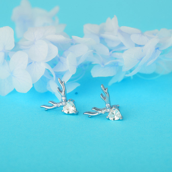 Silver Deer Heart Stud Earrings