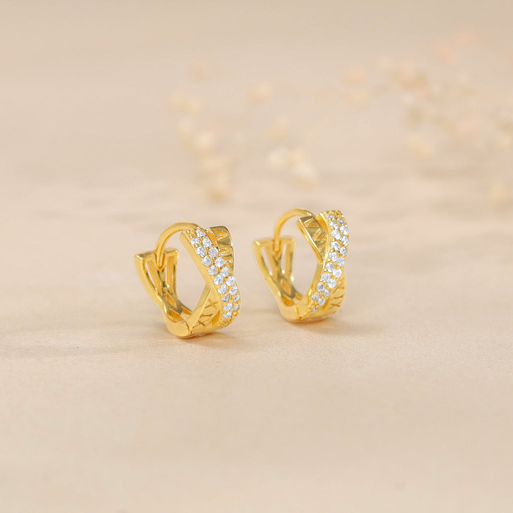 Golden Zircon Studded Twisted Huggies Earrings