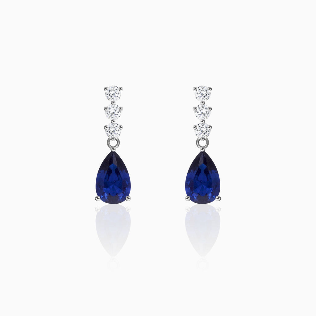 Silver Sapphire Blue Drop Earrings