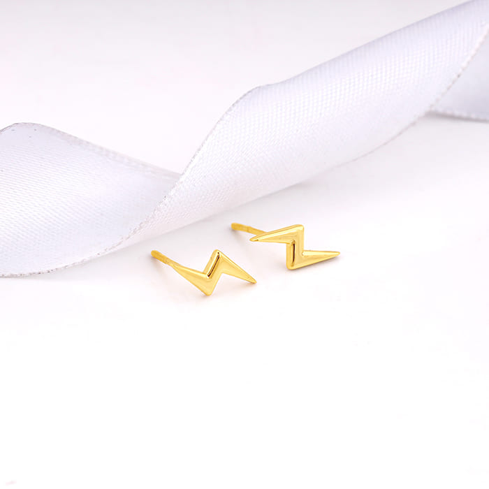Golden Lightning Bolt Stud Earrings