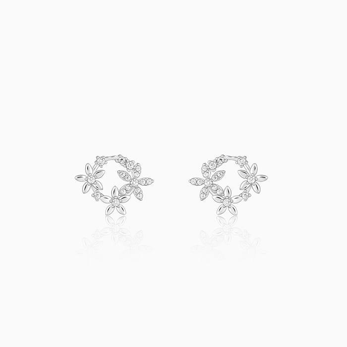 Silver Flower Wreath Stud Earrings