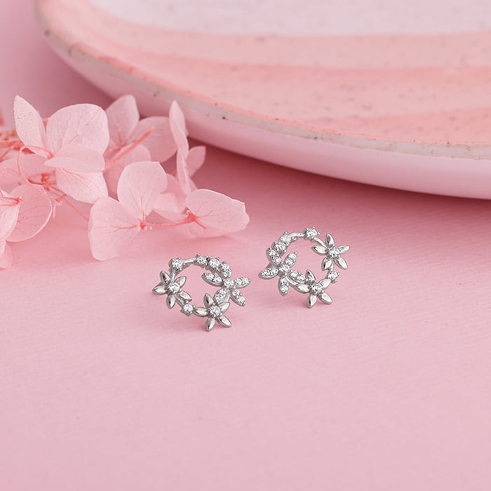 Silver Flower Wreath Stud Earrings