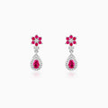 Silver Pink Flower Mini Drop Earrings