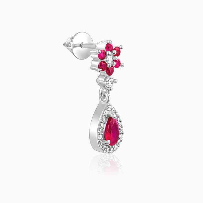 Silver Pink Flower Mini Drop Earrings