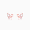 Rose Gold Zircon-Studded Butterfly Earrings