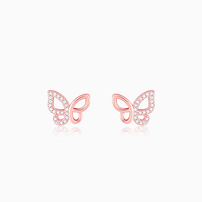 Rose Gold Zircon-Studded Butterfly Earrings