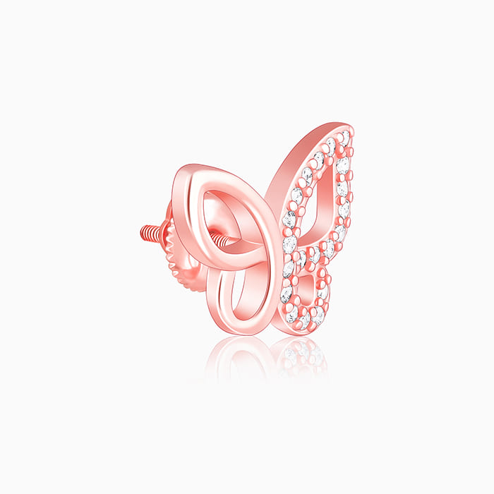 Rose Gold Zircon-Studded Butterfly Earrings