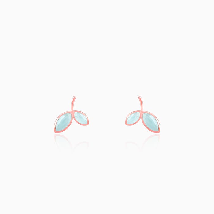 Rose Gold Aqua Dual Chalcedony Leaf Studs