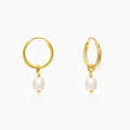 Golden Pearl Drop Hoops