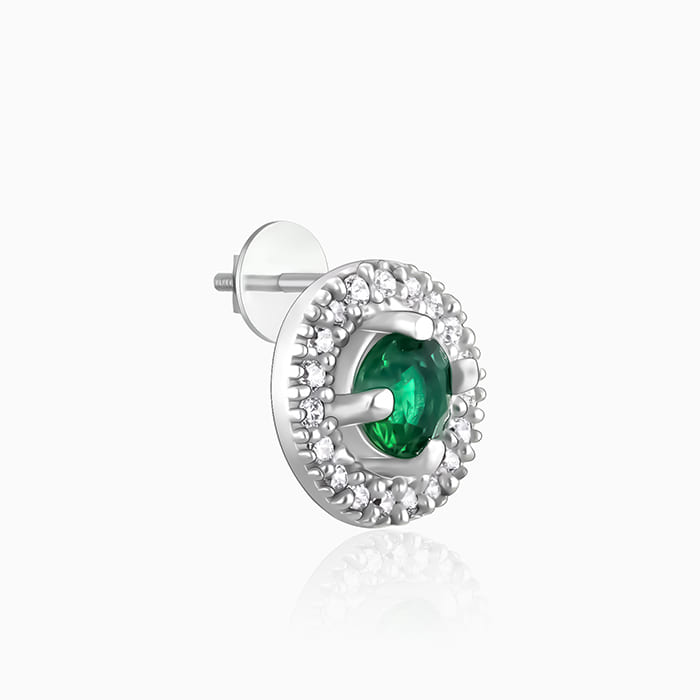 Silver Forest Green Shining Halo Studs