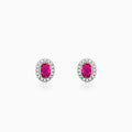Silver Pink Oval Halo Studs